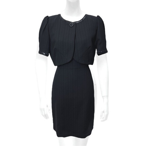 Nine West 8 Dress Suit Set Short Sleeve Crop Sequin Jacket Tank Cocktail Midi - Picture 1 of 6